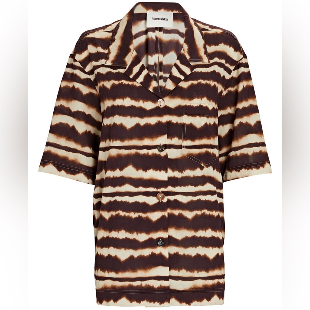Nanushka Brown Tie-Dye Stripe Short Sleeve Shirt - Picture 5 of 11